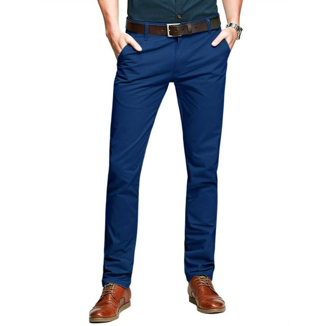 Pantalones Casual Ajustados y Cónicos de Frente Plano para Hombre Color Zafiro