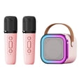 thumbnail image 2 of Mini Karaoke Machine Karaoke Speaker with Wireless Microphone Light Effects Portable Karaoke System with Battery for Home Party Pink with 2 Microphone, 2 of 5