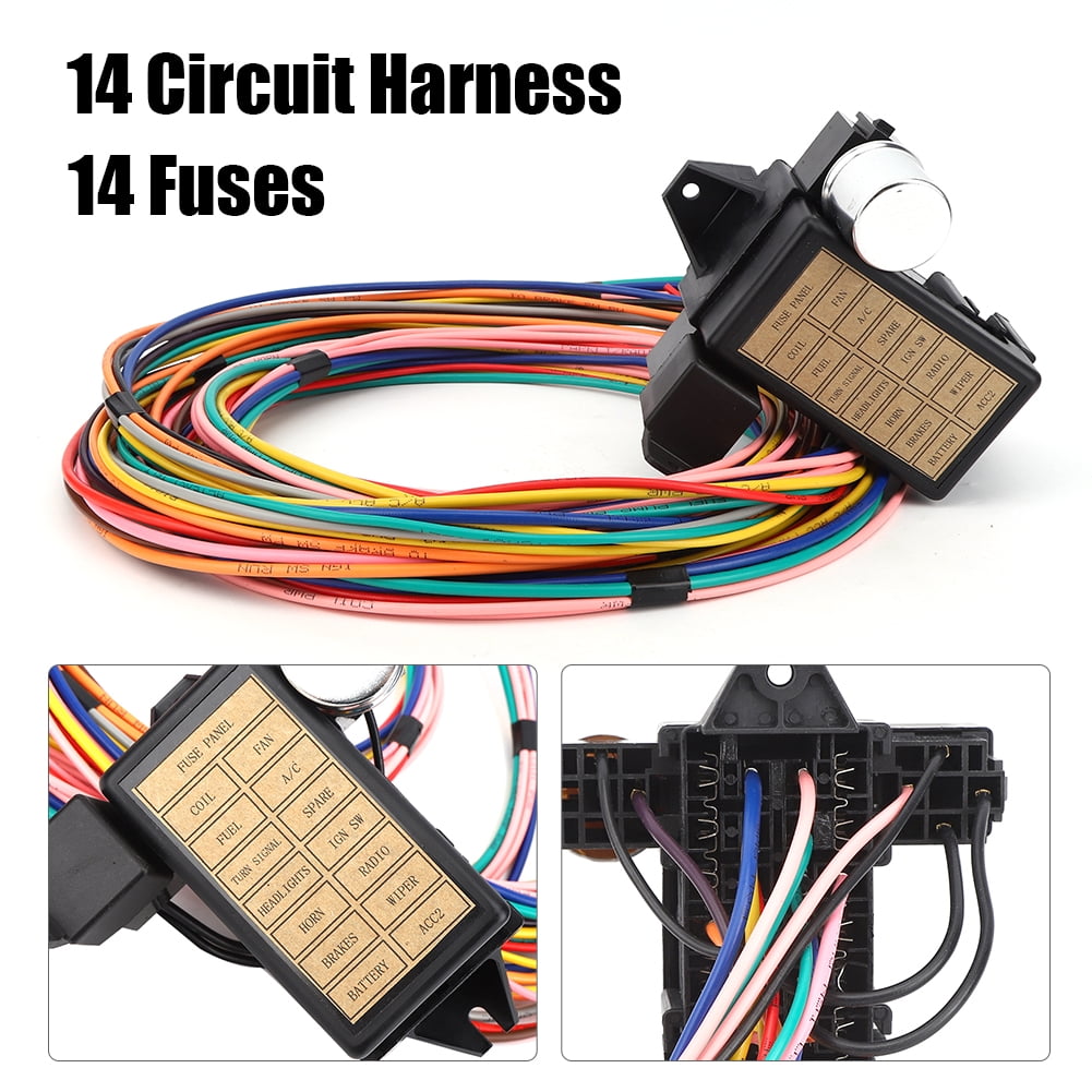 LYUMO 14 Circuit Harness, 14-Way Circuit Universal Wire Harness 14 Fuse