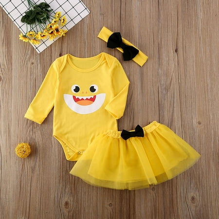 

Puloru Girl Skirt Suit Pattern Printed Jumpsuit Bowknot Headband Yarn Dress Set