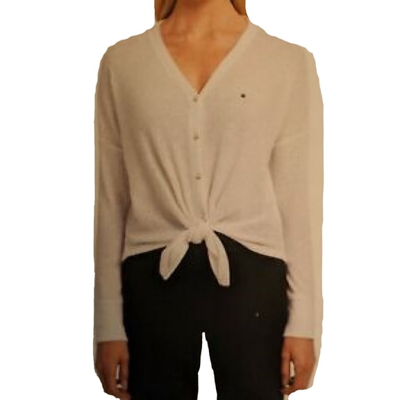 Tommy Hilfiger Women's Tie Waffle Cardigan, White, Small