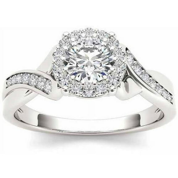 1 Carat T.W. Diamond Single Halo Criss-Cross Shank Engagement Ring in 14kt White Gold