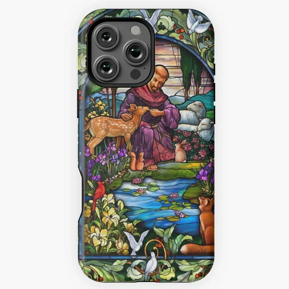 Saint Francis Stained Glass Window Art Protective Case for iPhone 11 12 13 14 15 16 17 Pro Max