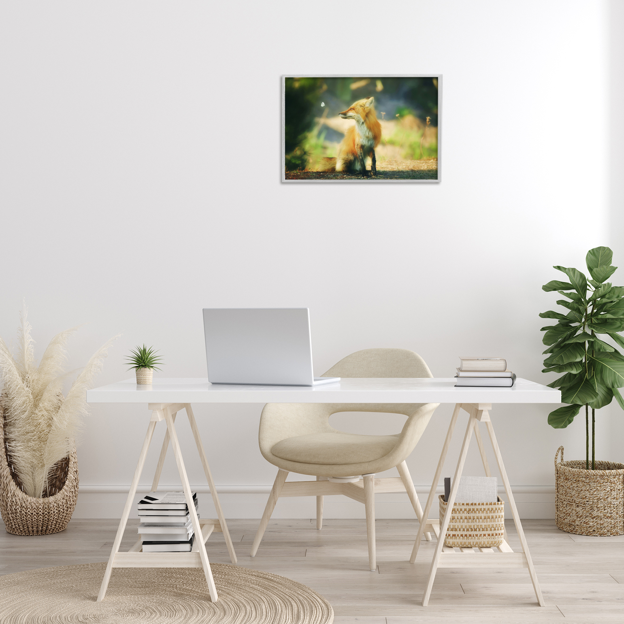 Stupell Industries Fox Kit & Butterfly Animals & Insects Photography Gray Framed Art Print Wall Art, 24 x 16