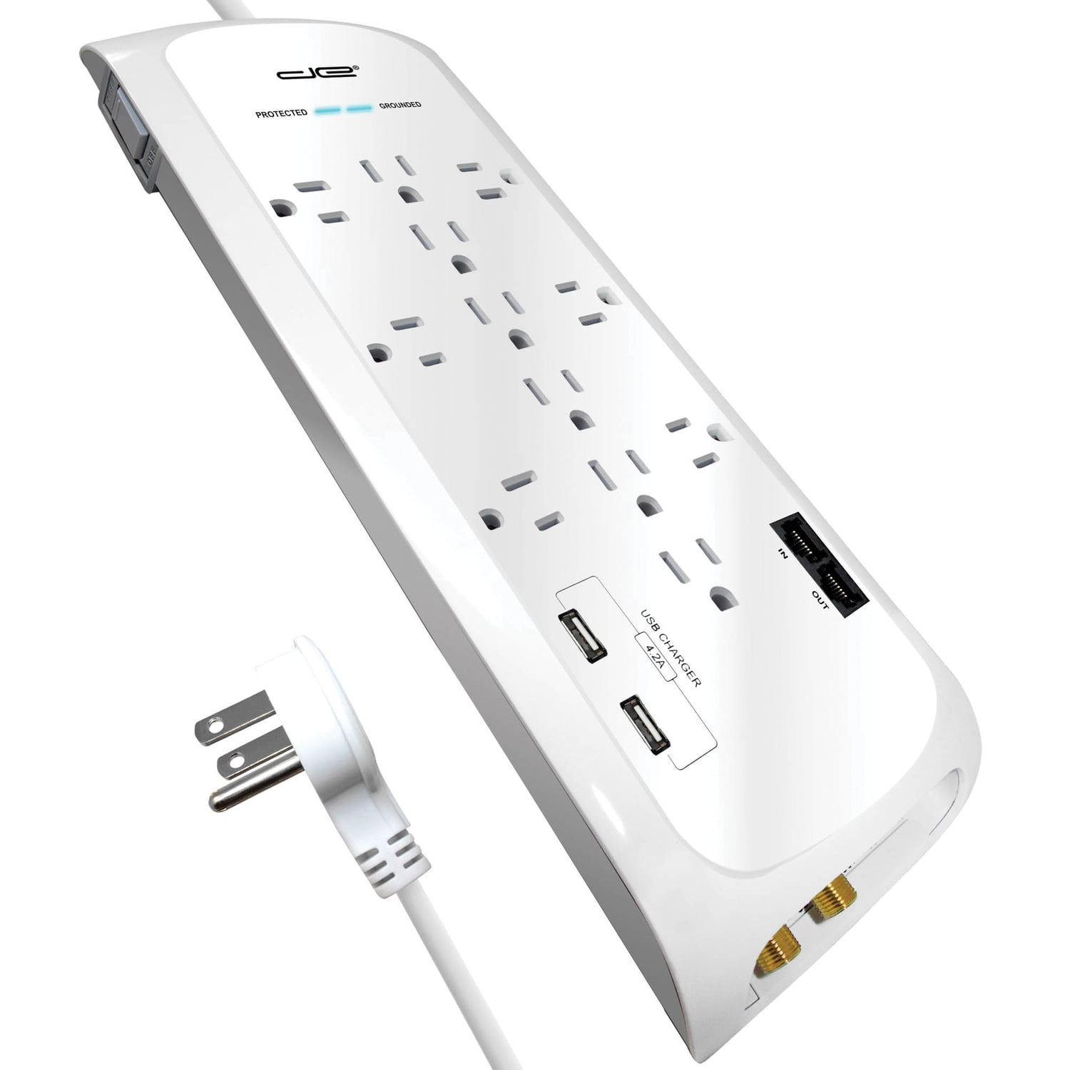 Digital Energy World 12-Outlet Surge Protector Power Strip with 2 USB Ports [White, 6-Foot Cord] (dee1-1122)