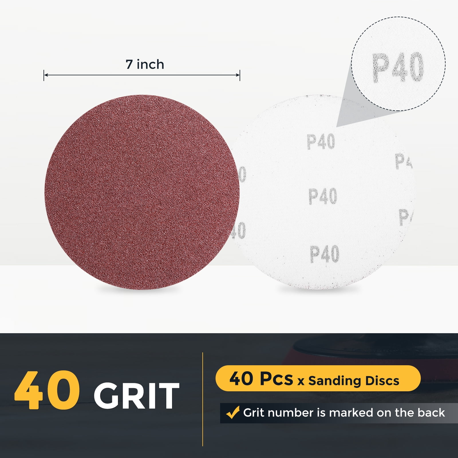 40 Pcs 7 Inch Sanding Disc 40 Grit Hook and Loop Sandpaper Random Orbital Sander Pads for Woodworking Automotive