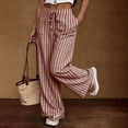 thumbnail image 6 of Textilo Womens Striped Lounge Pants Wide Leg Drawstring Pants with Pockets Elastic Waist Trousers Summer Beach Vacation Comfy Lounge Boho Outfits,Brown S, 6 of 6