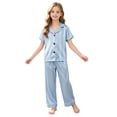 thumbnail image 3 of mgoYE Silk Satin Pajamas Set 12-18 Months Girls 2 Piece Pj Sets Short Sleeve Sleepwear Soft Button Loungewear for Kids Blue, 3 of 4