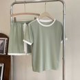 thumbnail image 2 of Hontri Women's Summer Pajama Set - 2-Piece Short Sleeve Sleepwear with Pockets (Breathable Cotton | Matching Top & Shorts | Home Lounge Wear) (Green | XL), 2 of 5