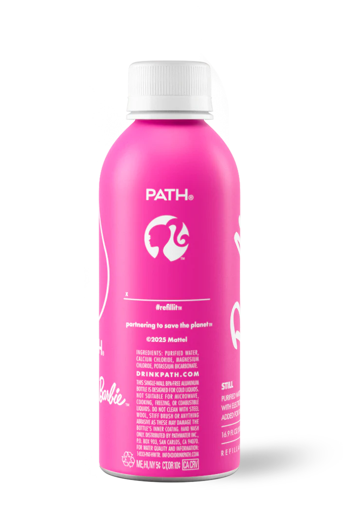 PATH Water Ultra-Purified Still Water, 16.9 fl oz, 12 pack Aluminum Bottles, Limited Edition Barbie