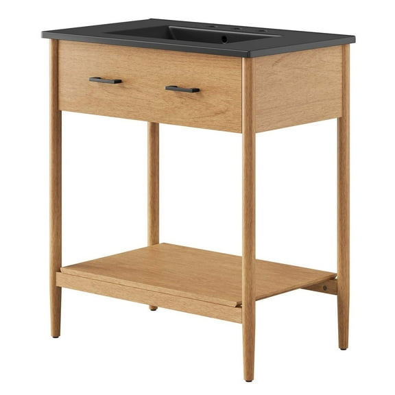 Sink Vanity Cabinet, Black Natural, Wood, Mid Century Hotel Bedroom Bathroom, Modern Contemporary HB36404