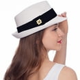 thumbnail image 2 of HEYANN Straw Fedora Hat Panama Short Brim Packable Sun Hat Trilby Hat for Men Women Family Summer Beach Vacation, 2 of 6