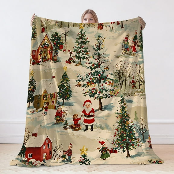 Christmas Theme Flannel Blanket, Christmas Blanket, Machine Washable Soft Warm Blanket, Office Living Room Sofa Air Conditioning Blanket, Christmas Gift