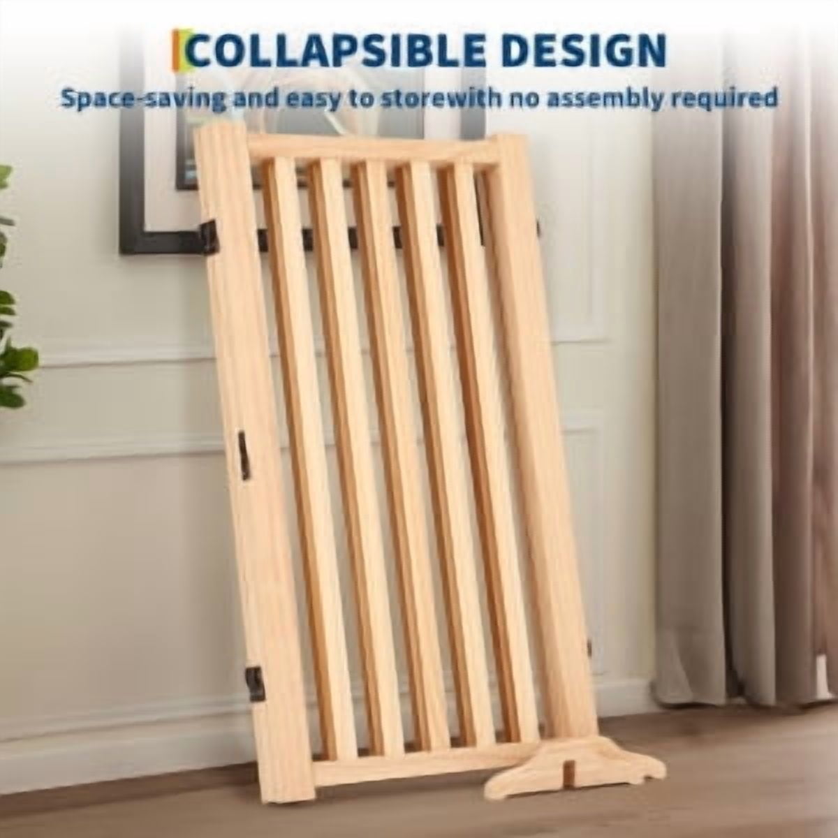 TEQIN Indoor Pet Gate,Freestanding Pet Gate for Dogs,Folding Dog Gate for Stairs or Doorways,Freestanding Pet Fence Kitchen Wooden Pet Barrier for Cats and Dogs