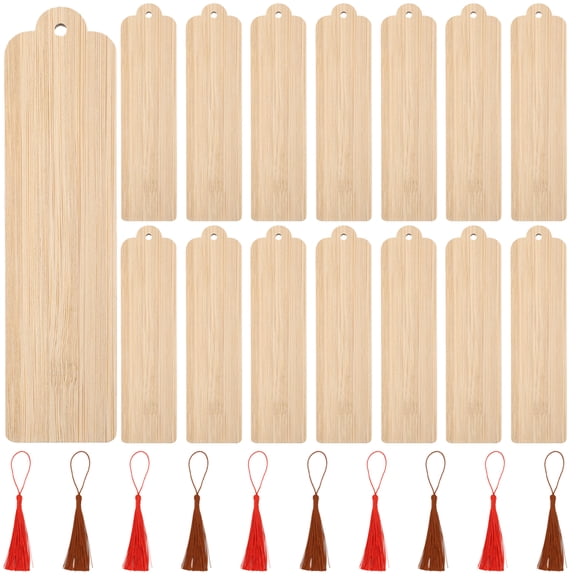 1 Set Unfinished Bamboo Cutouts with Tassel for Kids Playing Light Brown