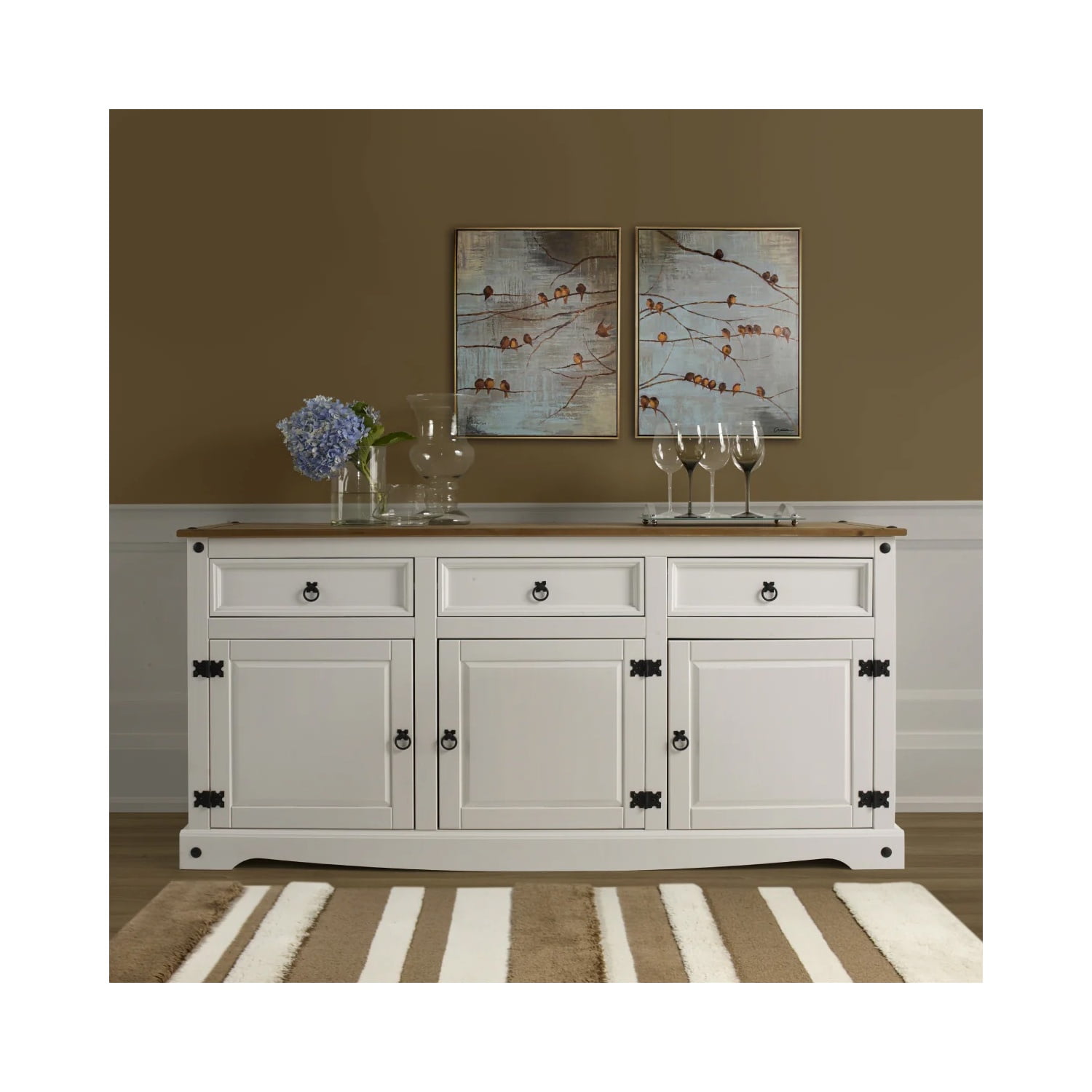 OS Home and Office Furniture Cottage Series Wood Buffet Sideboard in White