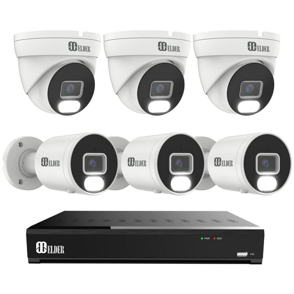 Security Camera System 4K 8MP, 8Ch NVR PoE 6-Camera Outdoor 2TB Color Night Vision, Person & Vehicle Detection Smart Home Surveillance Wired DIY, Elder Hunter Series