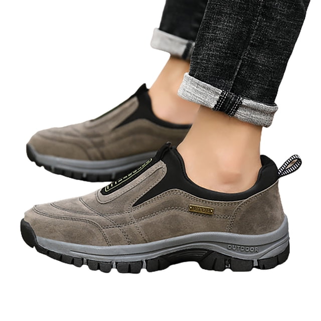 Chaussures de Randonnée Imperméables pour Hommes Leozcaa, Chaussures de Marche Orthopédiques Confortables, Espadrilles d'Extérieur à Enfiler