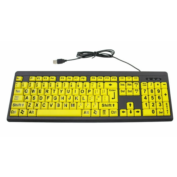 Big Bright Easy See Keyboard - High Contrast Yellow with Oversized Black Letters - Ideal for Seniors, Visually Impaired or Bad Vision Users - USB Qwerty Keyboard with Large Print Keys