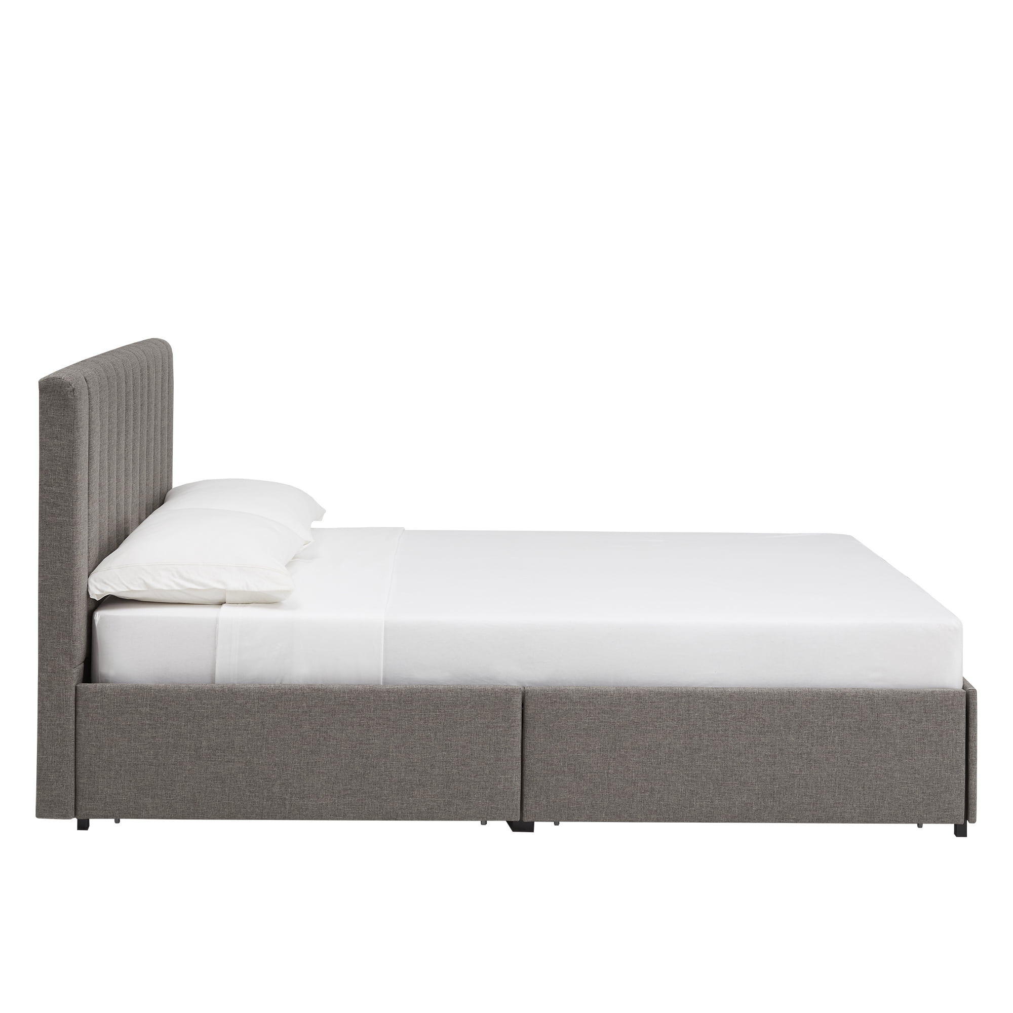 Weston Home Gaylen Gray Linen Storage Platform Bed with Channel Headboard, Queen