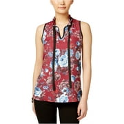 Love Scarlett Womens Floral Knit Blouse, Red, Large