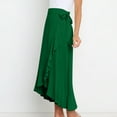 thumbnail image 4 of AherBiu Summer Skirts for Women High Waisted Wrap-Tie Ruffle Slit Boho Beach Skirt Ankle Length, 4 of 7