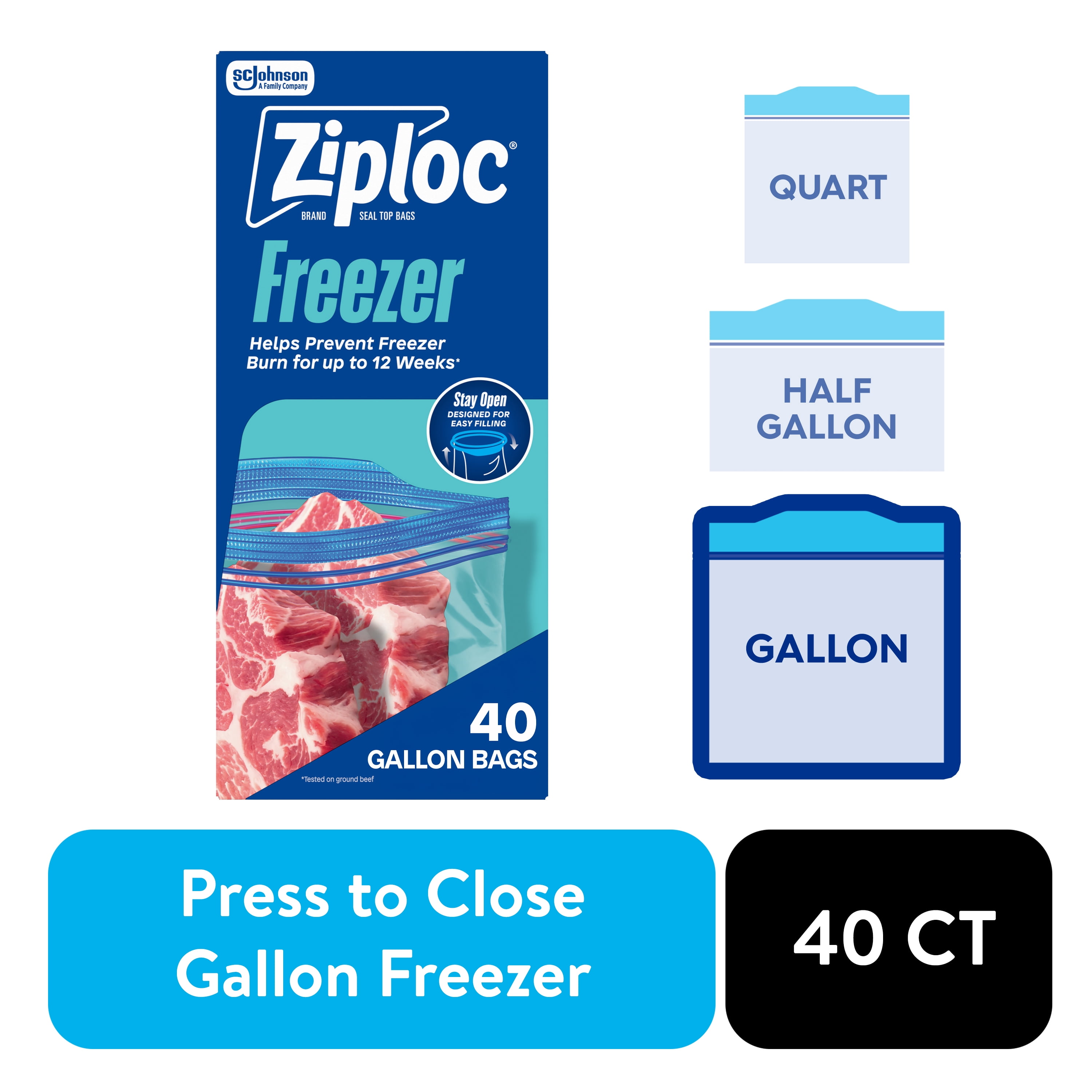 (2 pack) Ziploc Brand Freezer Food Storage Bags, School Supplies, Grip 'n Seal Technology, Zipper, Gallon, 40 Count