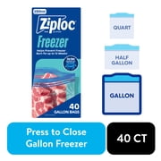 Ziploc Brand Freezer Food Storage Bags, School Supplies, Grip 'n Seal Technology, Zipper, Gallon, 40 Count
