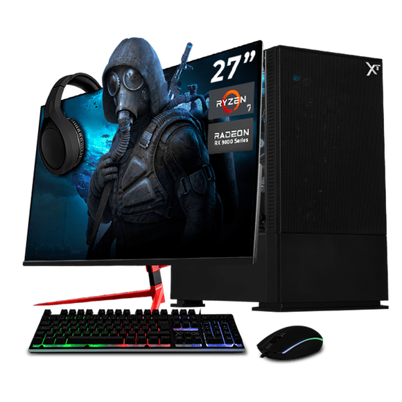 PC Gamer Completa Xtreme PC Gaming AMD Radeon RX 9060 Ryzen 7 5700X 32GB SSD 1TB Monitor 27 165Hz Sistema Liquido WIFI BT W10 Black gaming competitivo y streaming