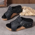 thumbnail image 3 of EKVAHL Women's Wedge Walking Slides, Cork Platform Orthopedic Sandals, Arch Support Wide Width Open Toe Beach Summer Daily Casual Walking Sandals Black, 3 of 5