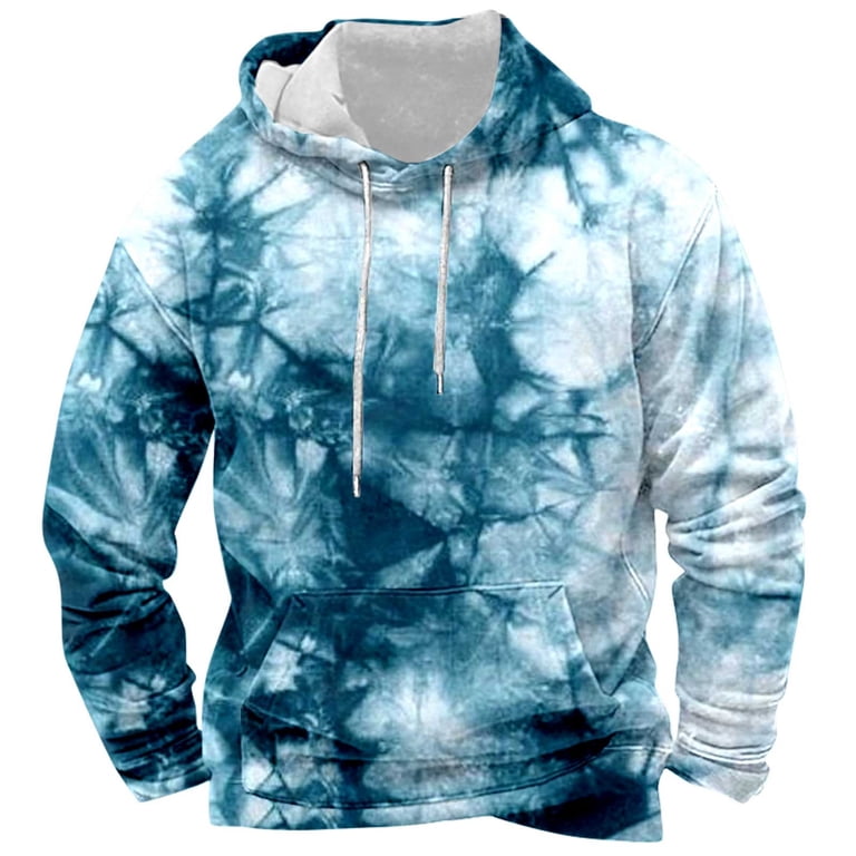 BLENCOT Women's Tie Dye Hooded Sweatshirt | Color Block Pullover Hoodie With Pocket, Casual Blue Top