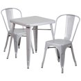 thumbnail image 1 of 23.75'' Square Silver Metal Indoor-Outdoor Table Set with 2 Stack Chairs, 1 of 5