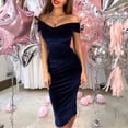 thumbnail image 2 of Off Shoulder Maxi Dress, Solid Color Strapless Bandeau Gown with Side Pockets, Elegant Formal Dress for Wedding, Prom & Summer Party Navy S, 2 of 5