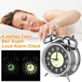 thumbnail image 6 of 4 inches Twin Bell Super Loud Alarm Clock Battery Operated with Nightlight for Heavy Sleepers, Silver, 6 of 7