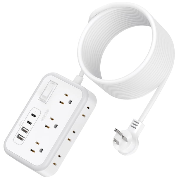 Regleta de alimentación NTONPOWER, cable de extensión de 5 pies y 10 pies con múltiples salidas y puertos USB