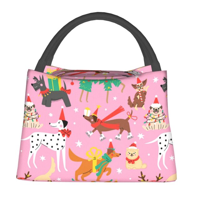 Easygdp Different Dogs Christmas Bolsa de Almuerzo Insulada Reutilizable, Bolsa de Mano y Bandolera para Oficina, Trabajo, Viajes