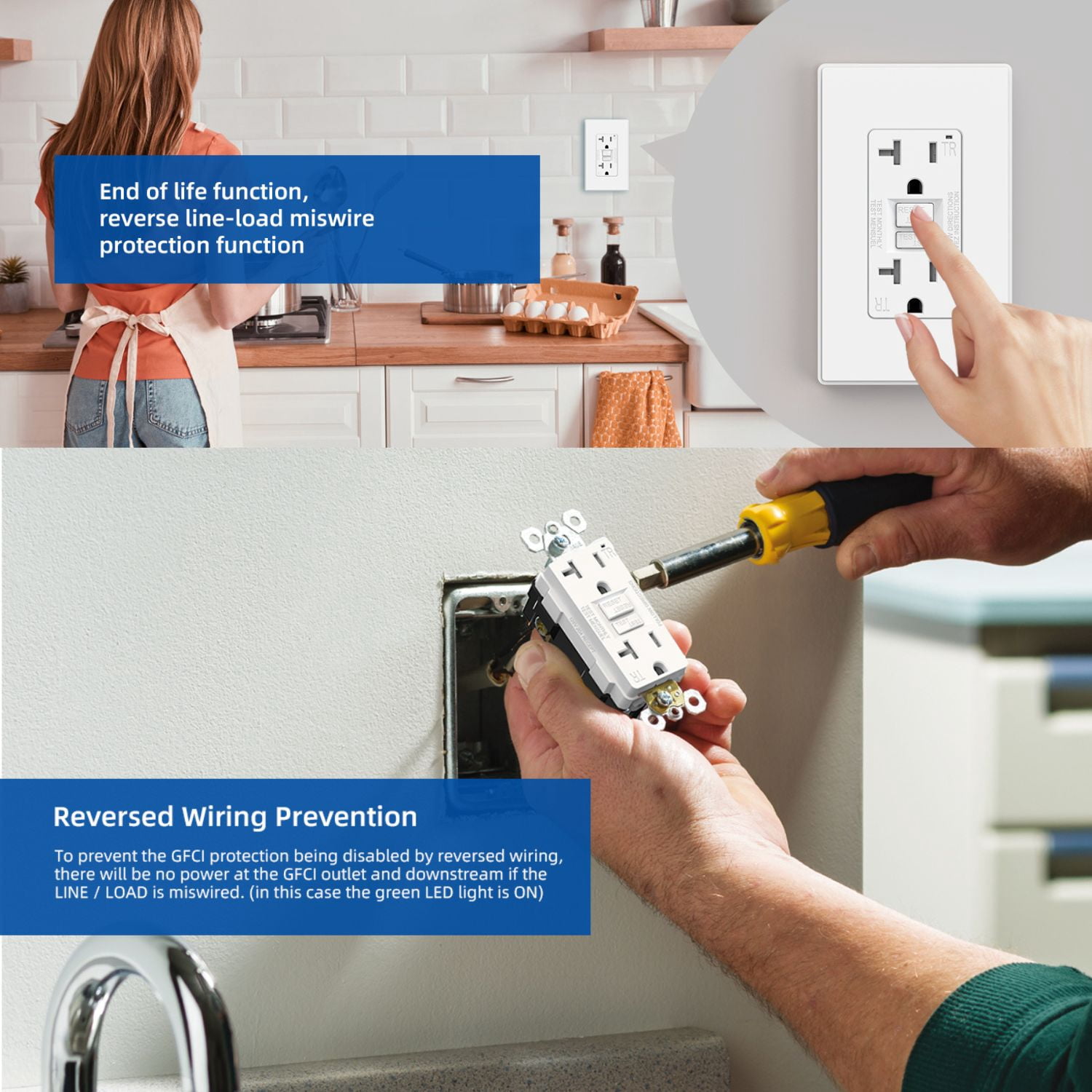 GFCI Outlet 20 Amp, Self-Test GFI Electrical Outlet with Thinner Design, TR Tamper Resistant GFCI Receptacle, Ground Fault Circuit Interrupters with Screwless Wall Plate, UL Listed, White 1PC