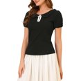 thumbnail image 4 of Allegra K Women's Flat Collar Short Sleeve Elastic Cuff Bow Decor Blouse Top, 4 of 6