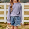 thumbnail image 6 of Efsteb Girls Long Sleeve Shirts Round Neck Cuffs Shrink Long Sleeved Pullover Top Casual Comfy Cute Tops Solid Color Loose Fashion Blouses (Purple,5 Years), 6 of 9