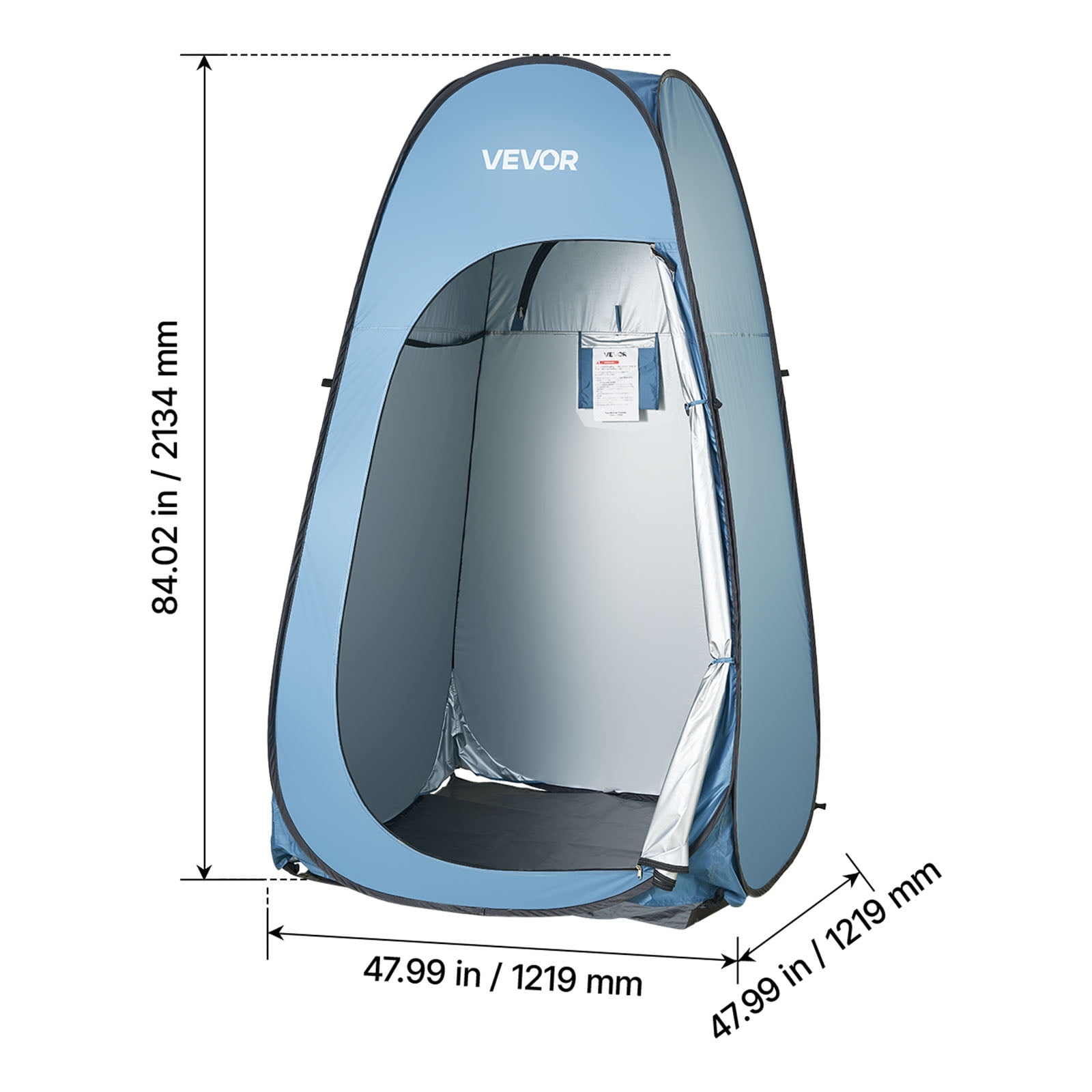 VEVOR Pop up Shower Tent, Instant Portable Privacy Tent Changing Room with Hanging Bag, Ground Stakes, Ropes, Carry Bag, 190T Polyester with Silver Coating, Quick Setup, for Camping, Beach, Fishing