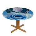 thumbnail image 3 of Ullo0ord Pearls Decor Round Fitted Tablecloth with Elastic Edge,Valentines Day Decorating Artwork Roses Heart Print Polyester Table Cloth, Fit Round Table up  Diameter, for Outdoor Indoor Use White, 3 of 8