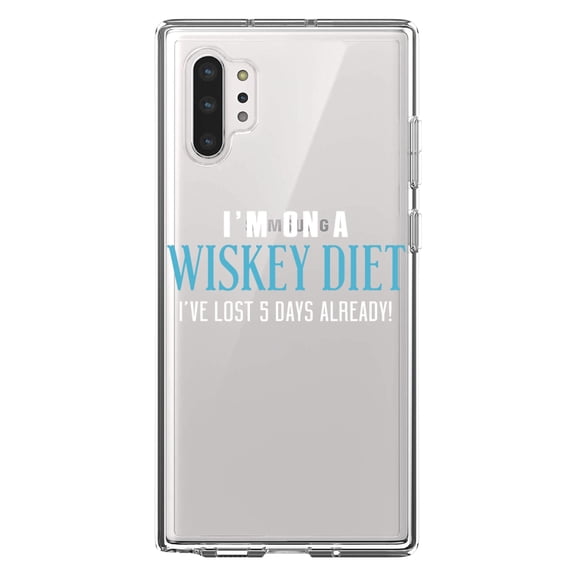 DistinctInk Clear Shockproof Hybrid Case for Galaxy Note 10 PLUS (6.8" Screen) - TPU Bumper Acrylic Back Tempered Glass Screen Protector - I'm on a Whiskey Diet Already Lost 5 Days