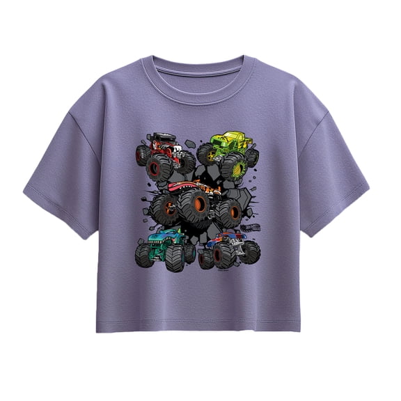 Hot Wheels - Monster Truck Grids - Youth Girl Short Sleeve Boxy Tee
