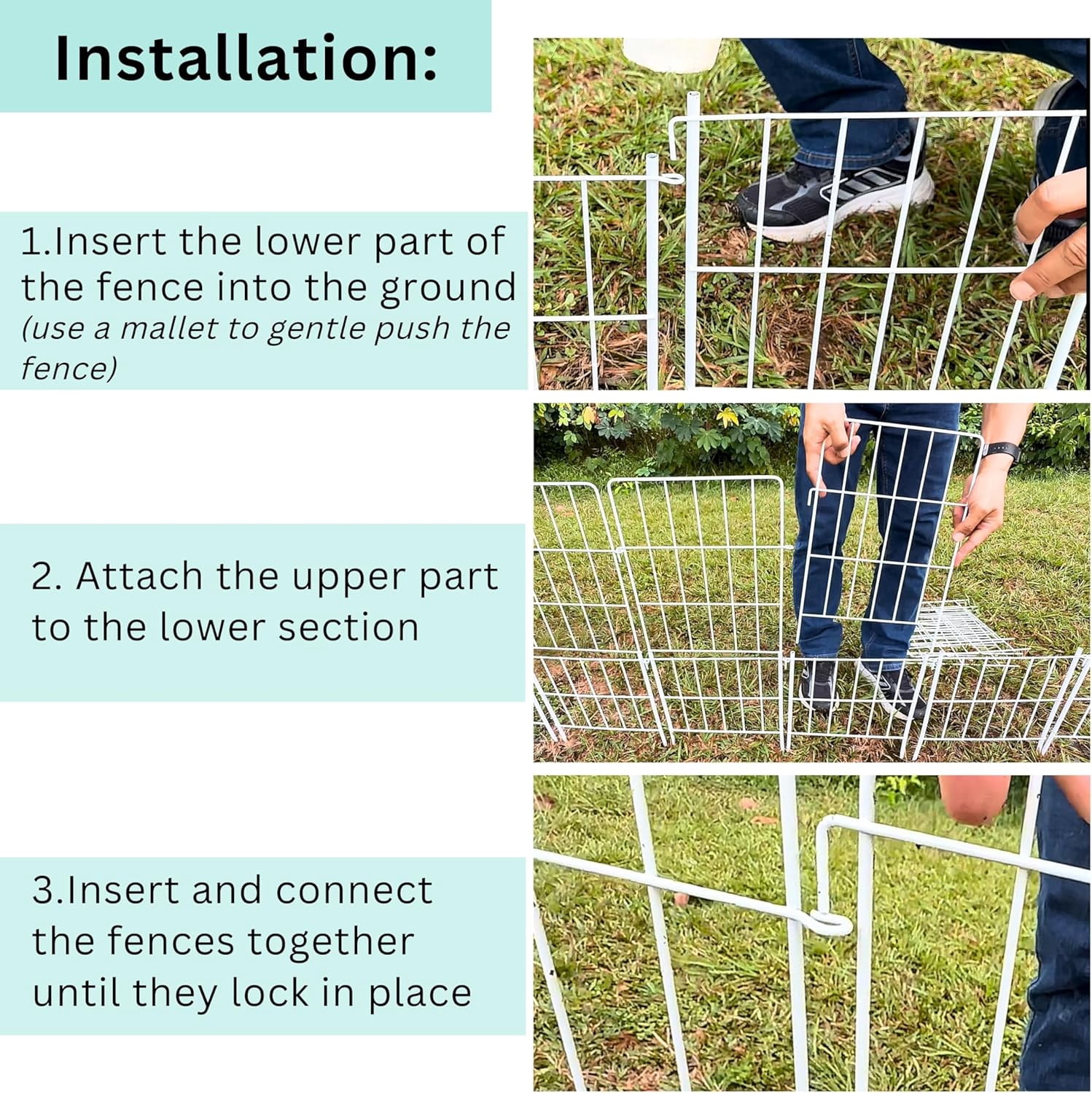 Decorative Garden Fence 10 Panels 12.5in x 31in White Metal Animal Barrier for Backyard, No  Pet Fence