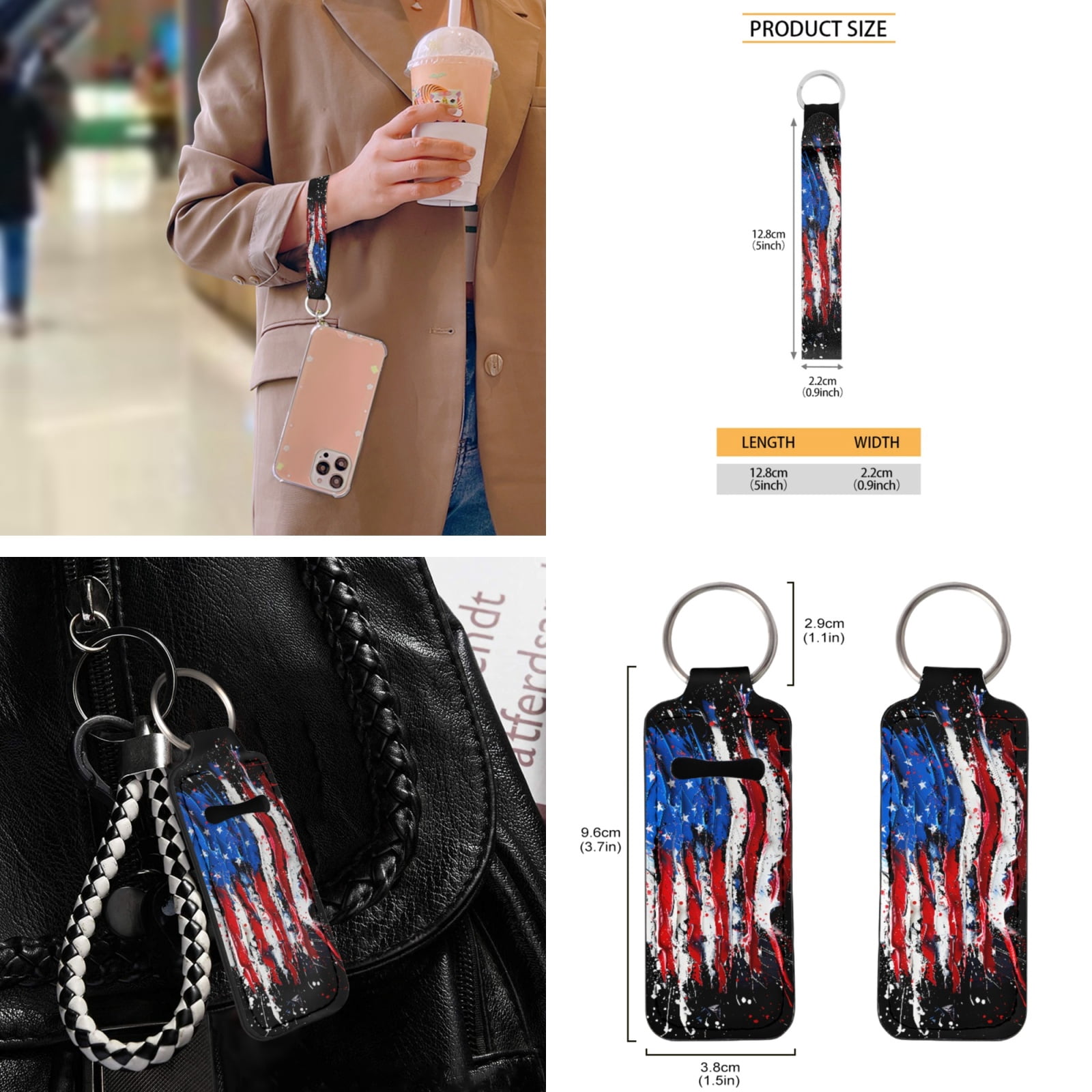 Yuyamidu American Flag Car Seat Covers Front Back Seat Cover Full Set Patriotic Car Steering Wheel Cover Safe Belt Pads Coasters Keychain 12 PCS