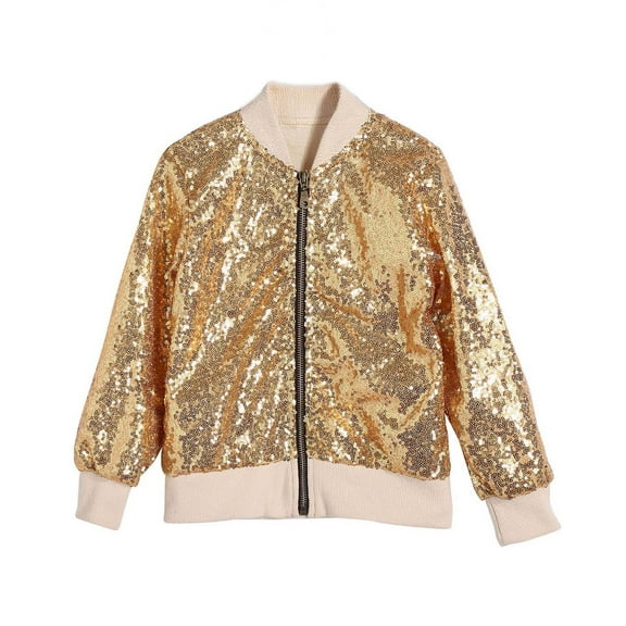 hotojiny Unisex Girls Sequin Jacket Lightweight Glitter Sparkle Long Sleeve Zipper Jackets for Kid Birthday Clothes 2-9 Years