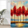 thumbnail image 2 of Extra Long Shower Curtain 72x84 Inch, Autumn Leaves Shower Curtain Waterproof Bathroom Decor Orange Sunrise Ombre Lake Reflection Fabric Bath Curtain Set Accessories with Hooks, 2 of 6