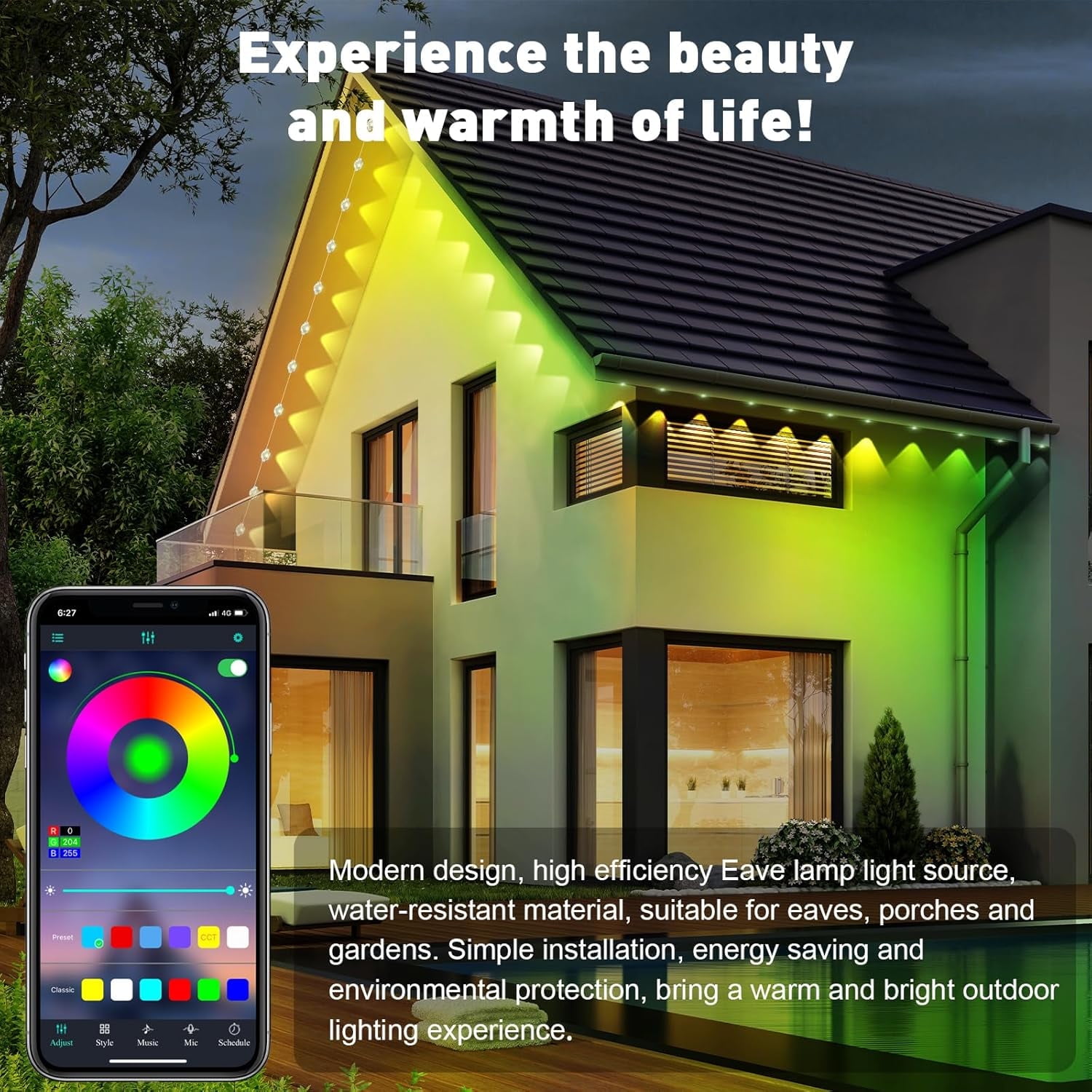 246FT Permanent Outdoor RGB Lights, 125 LEDs IP67 Waterproof Smart RGB String Lights Outside, Eaves Lights with App/Remote Control, Music Sync & DIY Scenes, for House, Party, Holiday Decorations
