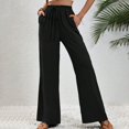 thumbnail image 6 of 8QIDA Summer Women's Shorts Inch Inseam Plus Size Women's Pants Solid Elastic Waist Trouser Pant High Waist Wide Leg Regular Fit Palazzo Pants with Pocket L, 6 of 8