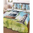 thumbnail image 3 of Quilts Queen Size, Lighthouse Soft Comforter Bedding Set for Bed, Red Black Summer Oil Painting Ocean Beach Lightweight Quilted Bedspread with Pillow Cover(2 Pieces) for All Season, 90x96 Inch, 3 of 6